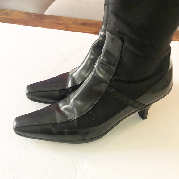 Prada Gabardine Black Tech Knee High Boots zipper Pointy Kitten Heel Size 38.5 - Picture 4 of 12